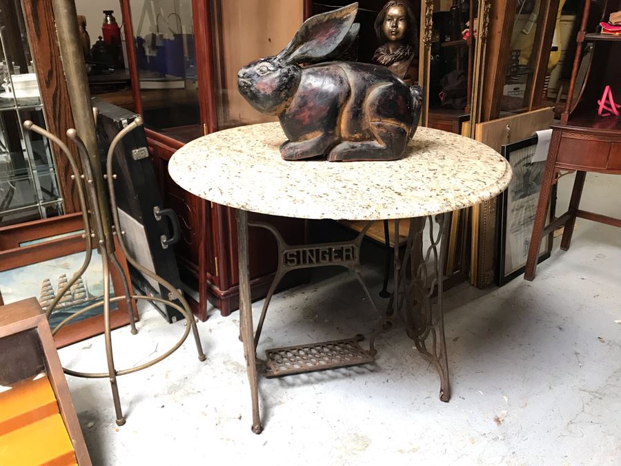 Antique Singer Cast Iron Base Table With Round Marble Top 36R X 29H (JUST ADDED) [Photo 11]