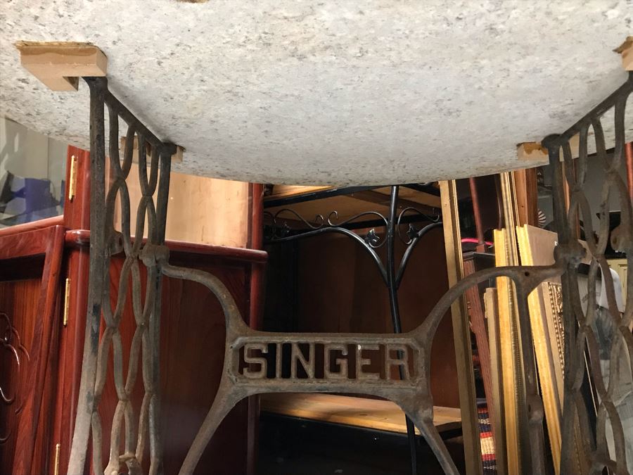 Antique Singer Cast Iron Base Table With Round Marble Top 36R X 29H (JUST ADDED) [Photo 5]