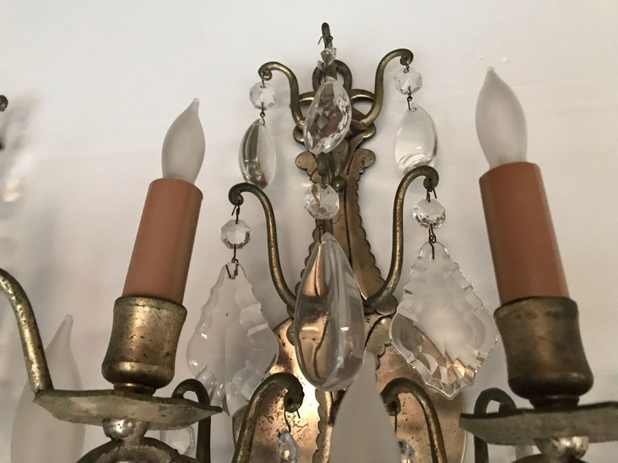 Pair Of Metal Crystal Wall Sconces 5-Lights Each - Plugs Into Outlet 20H X 14W (JUST ADDED) [Photo 10]