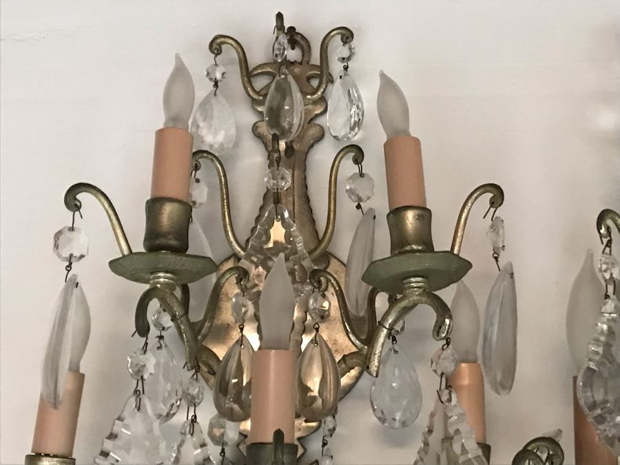 Pair Of Metal Crystal Wall Sconces 5-Lights Each - Plugs Into Outlet 20H X 14W (JUST ADDED) [Photo 6]
