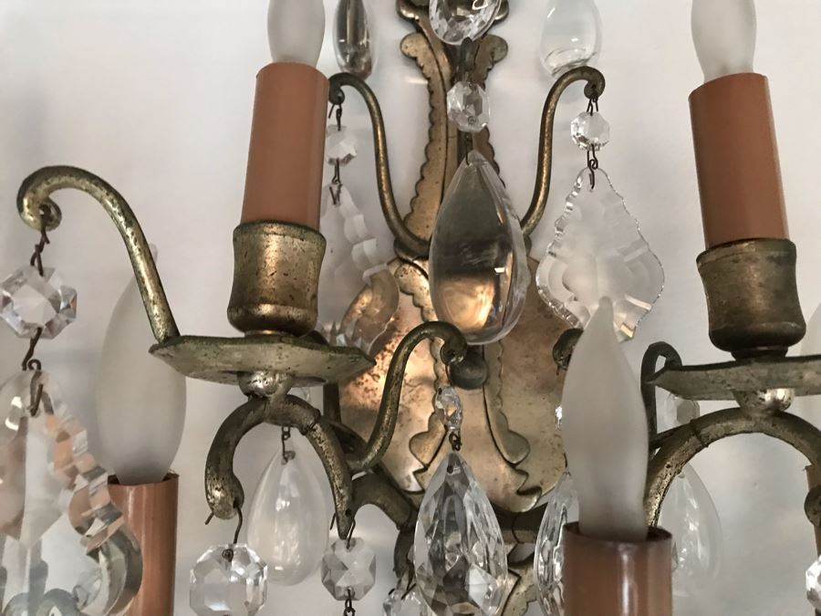 Pair Of Metal Crystal Wall Sconces 5-Lights Each - Plugs Into Outlet 20H X 14W (JUST ADDED) [Photo 9]
