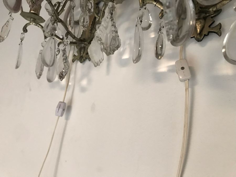 Pair Of Metal Crystal Wall Sconces 5-Lights Each - Plugs Into Outlet 20H X 14W (JUST ADDED) [Photo 12]