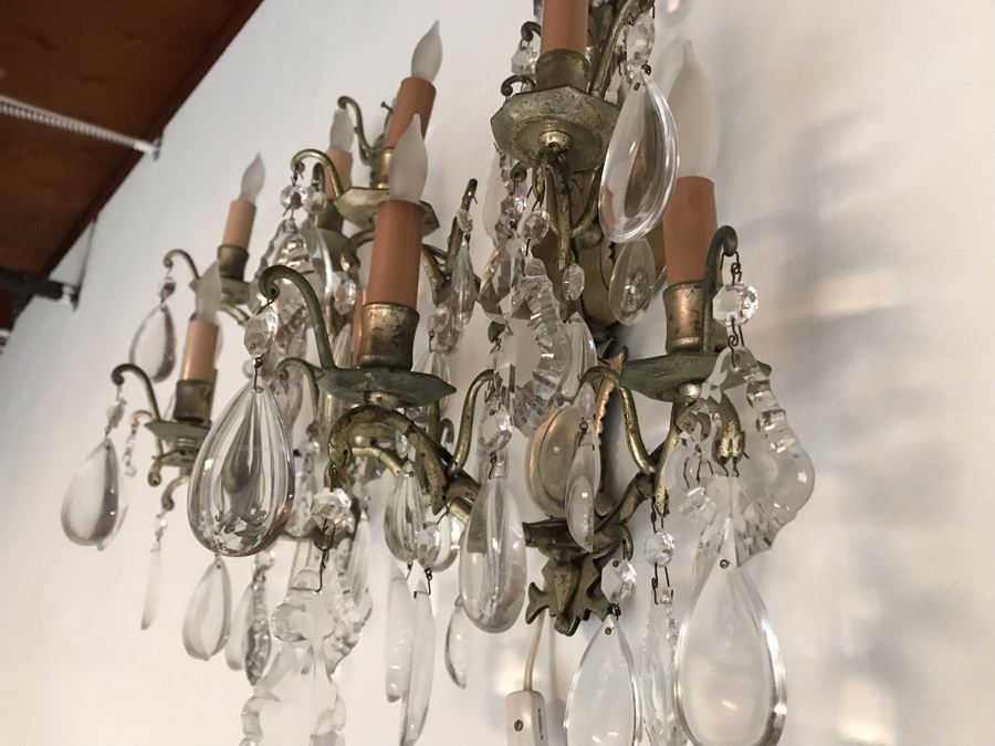 Pair Of Metal Crystal Wall Sconces 5-Lights Each - Plugs Into Outlet 20H X 14W (JUST ADDED) [Photo 8]