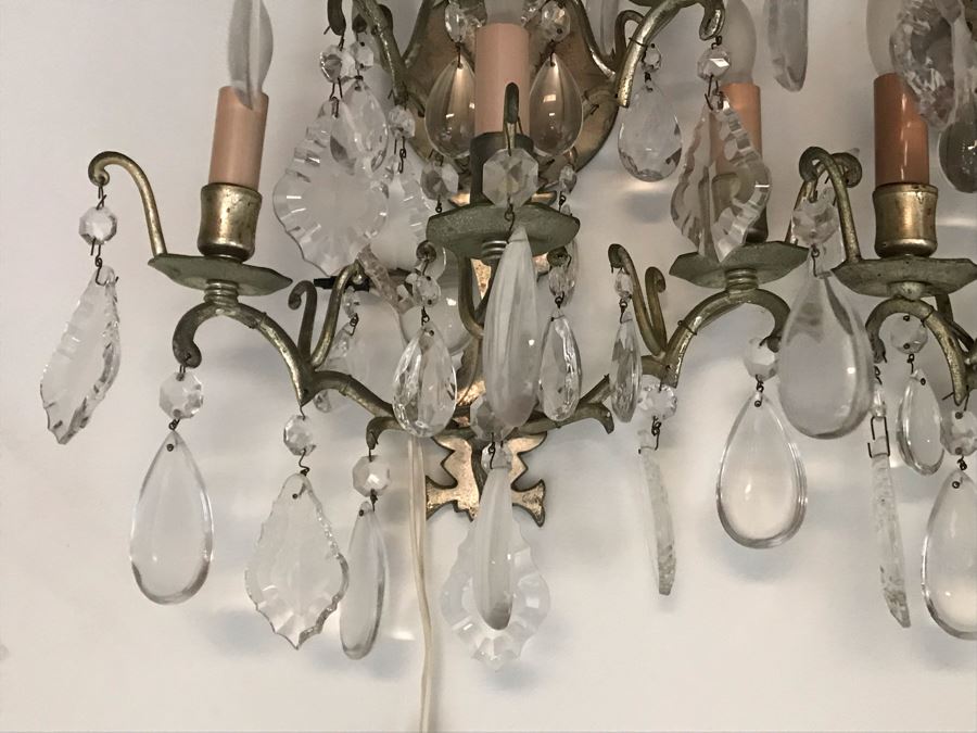 Pair Of Metal Crystal Wall Sconces 5-Lights Each - Plugs Into Outlet 20H X 14W (JUST ADDED) [Photo 7]