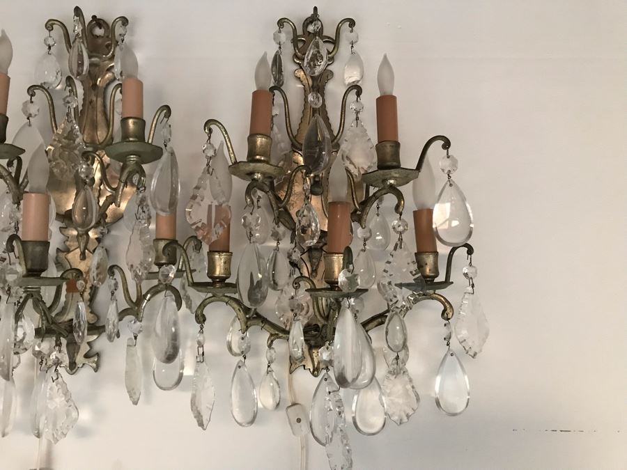 Pair Of Metal Crystal Wall Sconces 5-Lights Each - Plugs Into Outlet 20H X 14W (JUST ADDED) [Photo 4]