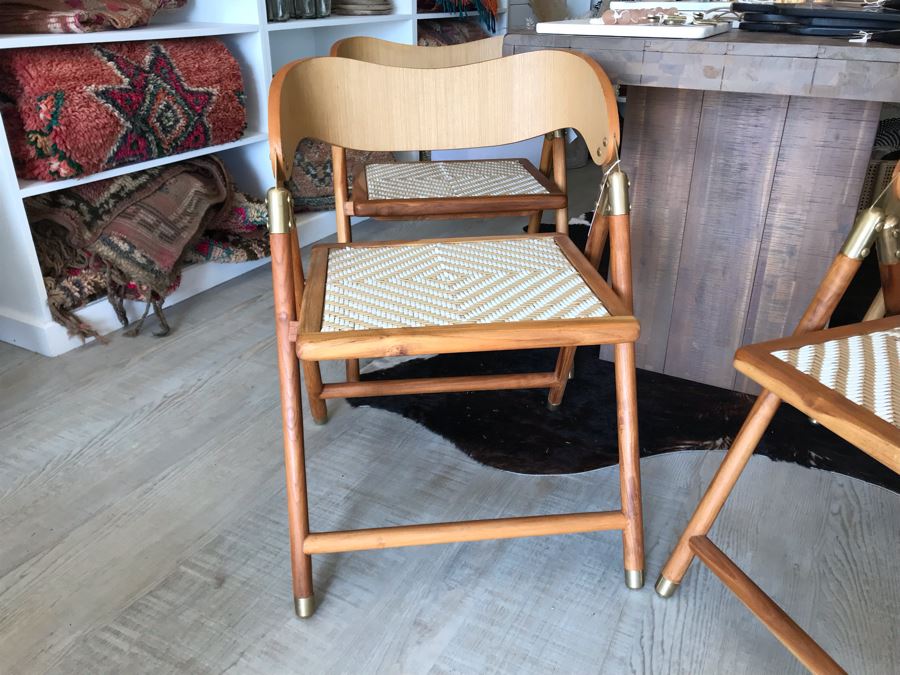 Set Of (4) Justina Uttan Folding Chairs Natural Color Retails $1,480 [Photo 5]
