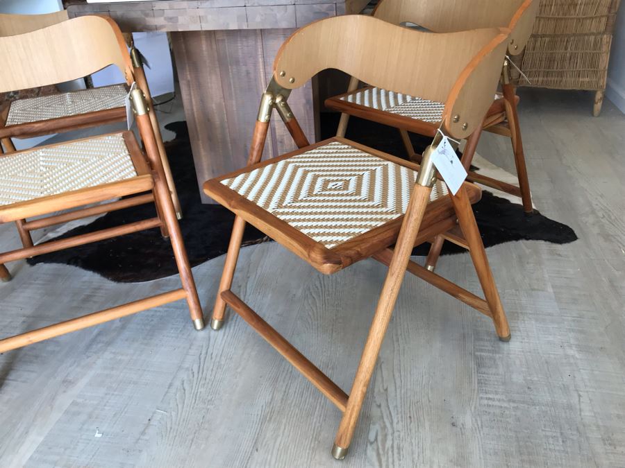 Set Of (4) Justina Uttan Folding Chairs Natural Color Retails $1,480 [Photo 4]