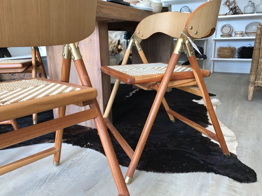 Set Of (4) Justina Uttan Folding Chairs Natural Color Retails $1,480 [Photo 11]