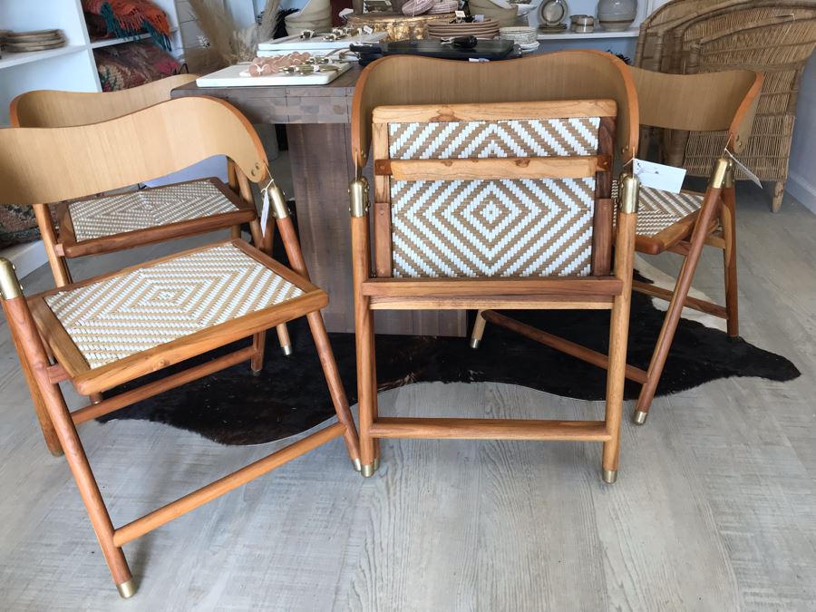 Set Of (4) Justina Uttan Folding Chairs Natural Color Retails $1,480 [Photo 15]