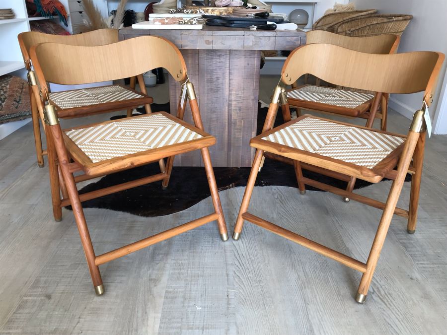 Set Of (4) Justina Uttan Folding Chairs Natural Color Retails $1,480
