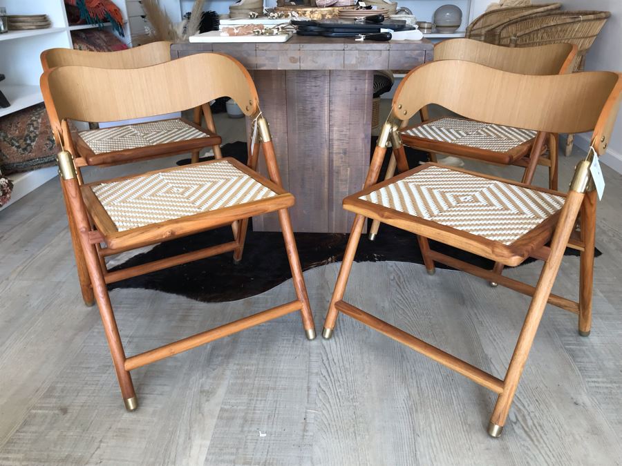 Set Of (4) Justina Uttan Folding Chairs Natural Color Retails $1,480 [Photo 2]