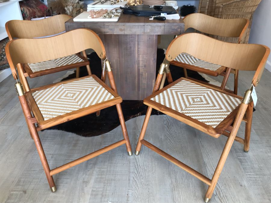 Set Of (4) Justina Uttan Folding Chairs Natural Color Retails $1,480 [Photo 3]