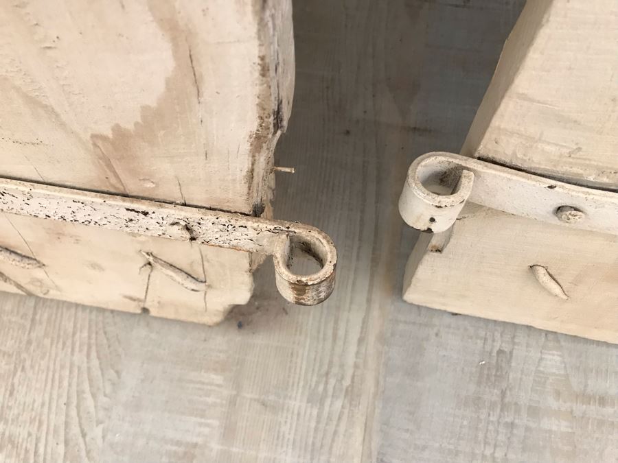 Vintage Pair Of Indian Wooden Panel Doors With Iron Hardware Antique White Heavy Each Apx 23W X 69H X 3.5D Retails $1,250 [Photo 12]