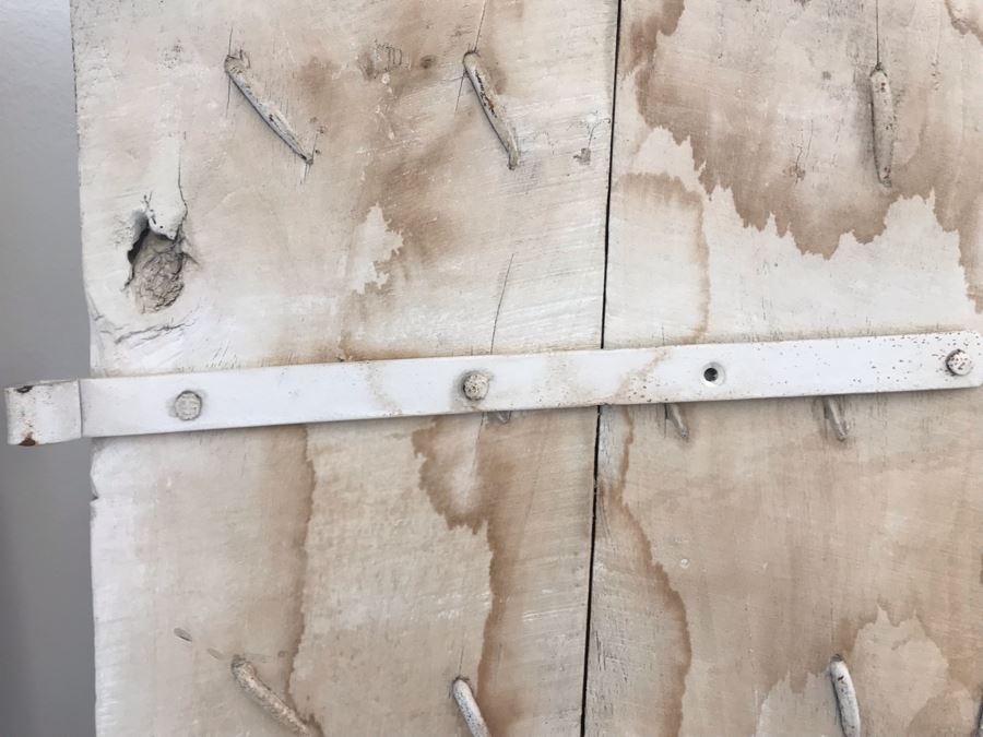 Vintage Pair Of Indian Wooden Panel Doors With Iron Hardware Antique White Heavy Each Apx 23W X 69H X 3.5D Retails $1,250 [Photo 10]