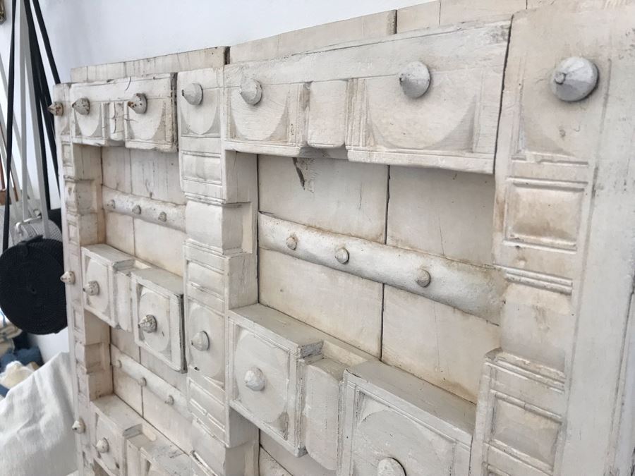 Vintage Pair Of Indian Wooden Panel Doors With Iron Hardware Antique White Heavy Each Apx 23W X 69H X 3.5D Retails $1,250 [Photo 3]