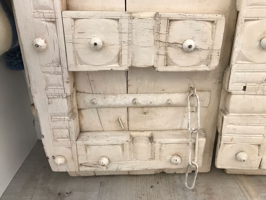 Vintage Pair Of Indian Wooden Panel Doors With Iron Hardware Antique White Heavy Each Apx 23W X 69H X 3.5D Retails $1,250 [Photo 8]