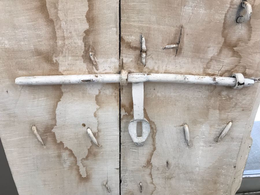 Vintage Pair Of Indian Wooden Panel Doors With Iron Hardware Antique White Heavy Each Apx 23W X 69H X 3.5D Retails $1,250 [Photo 11]