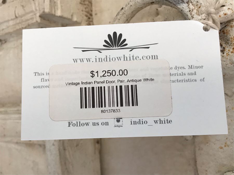 Vintage Pair Of Indian Wooden Panel Doors With Iron Hardware Antique White Heavy Each Apx 23W X 69H X 3.5D Retails $1,250 [Photo 6]