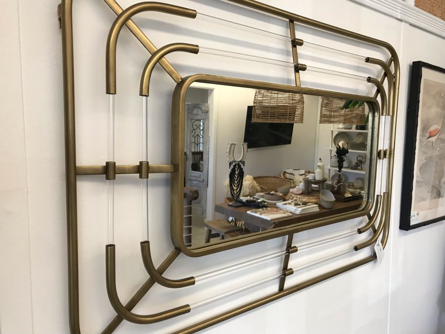 Beckon Designer Wall Mirror Brass Tone Metal And Acrylic 43W X 27H Retails $277 [Photo 3]