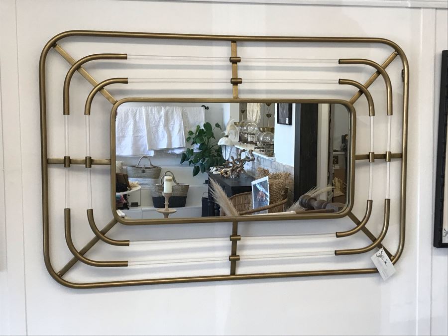 Beckon Designer Wall Mirror Brass Tone Metal And Acrylic 43W X 27H Retails $277 [Photo 1]