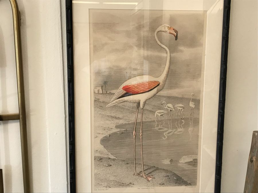 Flamingo Art Print In Bamboo Motif Black Frame 16W X 24H Retails $382 [Photo 2]