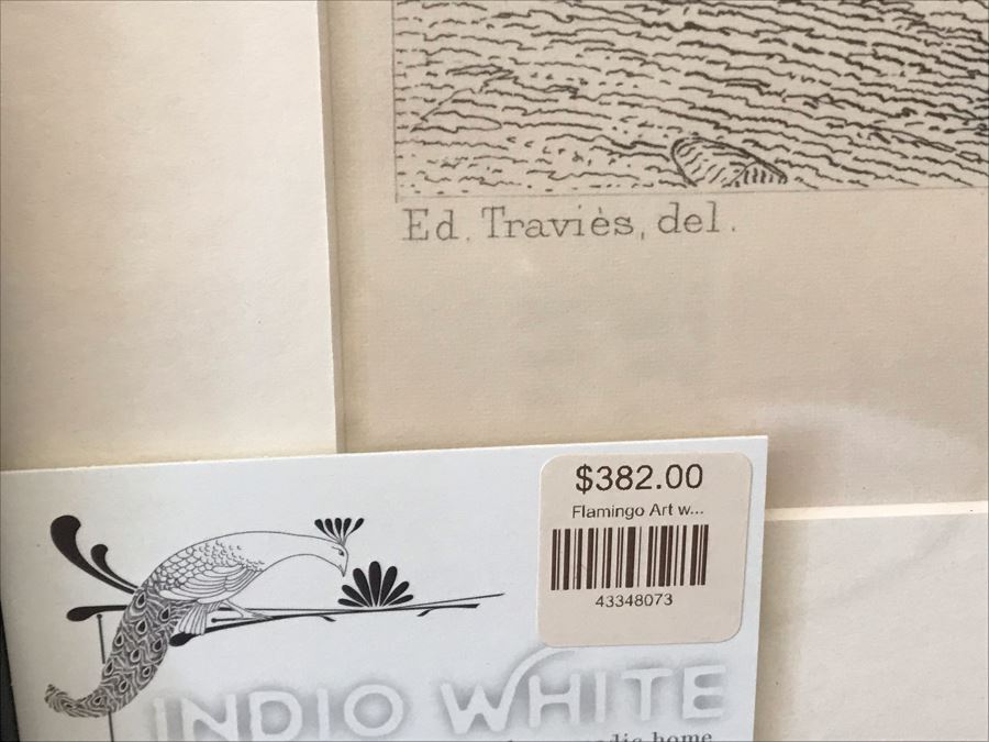 Flamingo Art Print In Bamboo Motif Black Frame 16W X 24H Retails $382 [Photo 6]