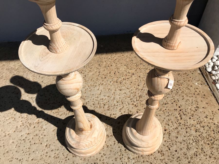 Pair Of Mandara Turned Pine Floor Candle Holders 31H Retails $260 [Photo 3]