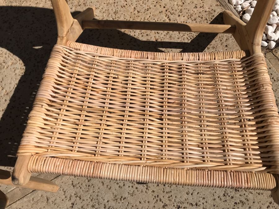 Pair Of Woven Wicker Seat / Back Wooden Mid-Century Modern Style Chairs [Photo 7]