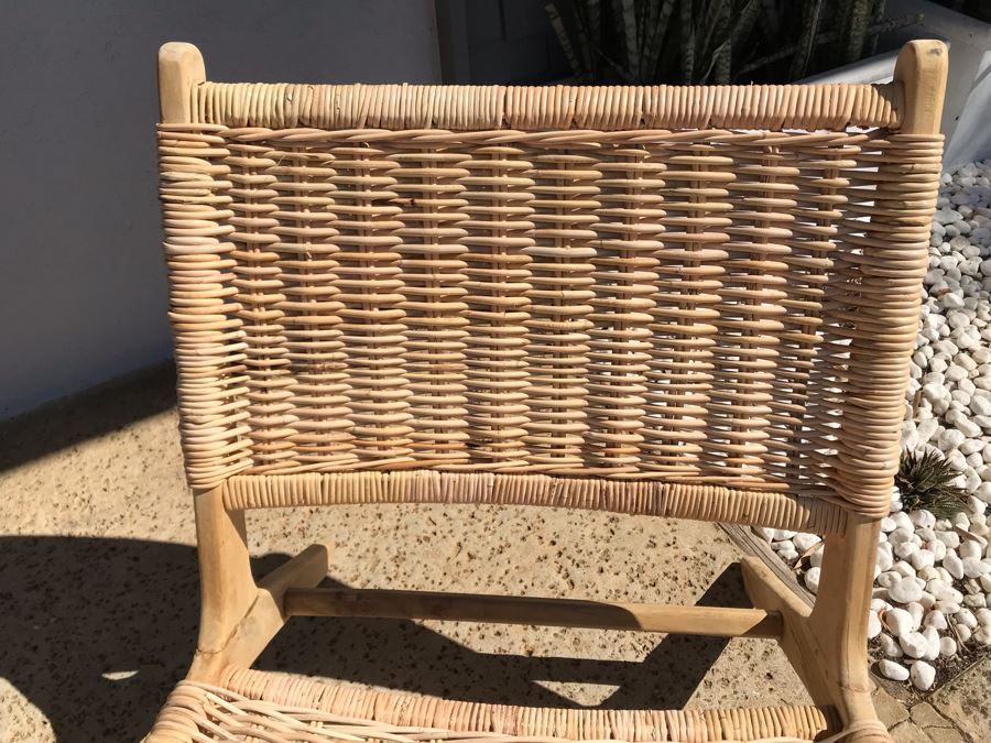 Pair Of Woven Wicker Seat / Back Wooden Mid-Century Modern Style Chairs [Photo 8]