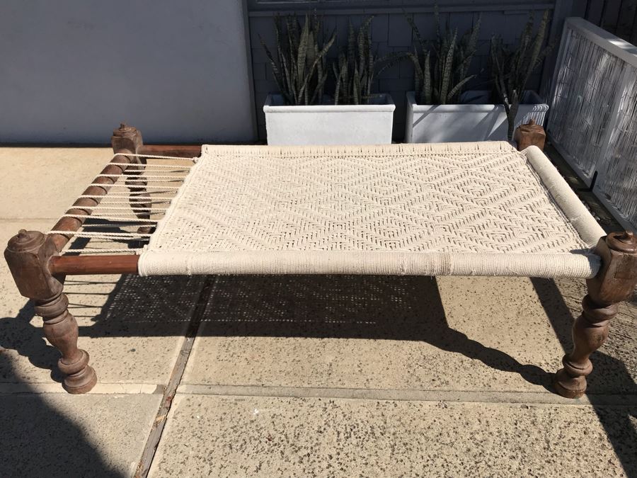 Indian Woven Rope Rustic Wooden Charpoy Bed 73W X 38D X 27H [Photo 3]