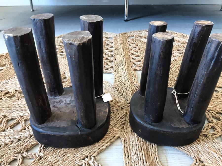 Pair Of Handmade Wooden Stools 3 Legs 11.5H Retails $270 [Photo 9]