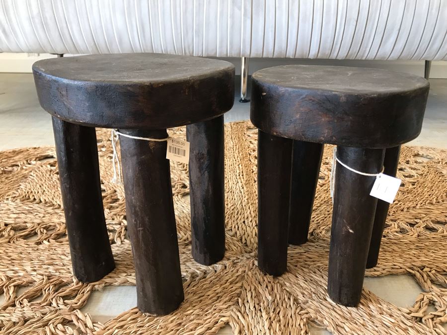 Pair Of Handmade Wooden Stools 3 Legs 11.5H Retails $270 [Photo 1]