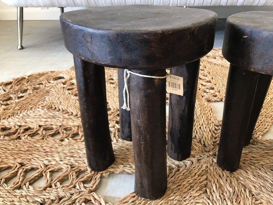 Pair Of Handmade Wooden Stools 3 Legs 11.5H Retails $270 [Photo 3]