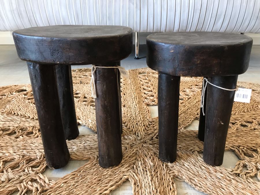 Pair Of Handmade Wooden Stools 3 Legs 11.5H Retails $270 [Photo 7]