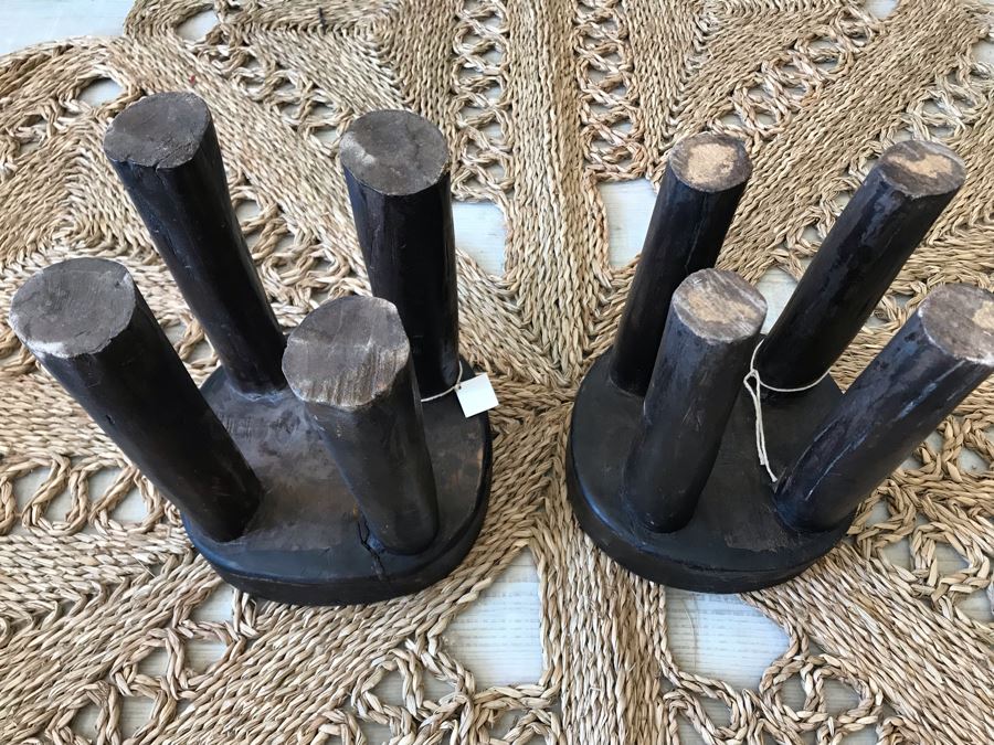 Pair Of Handmade Wooden Stools 3 Legs 11.5H Retails $270 [Photo 8]