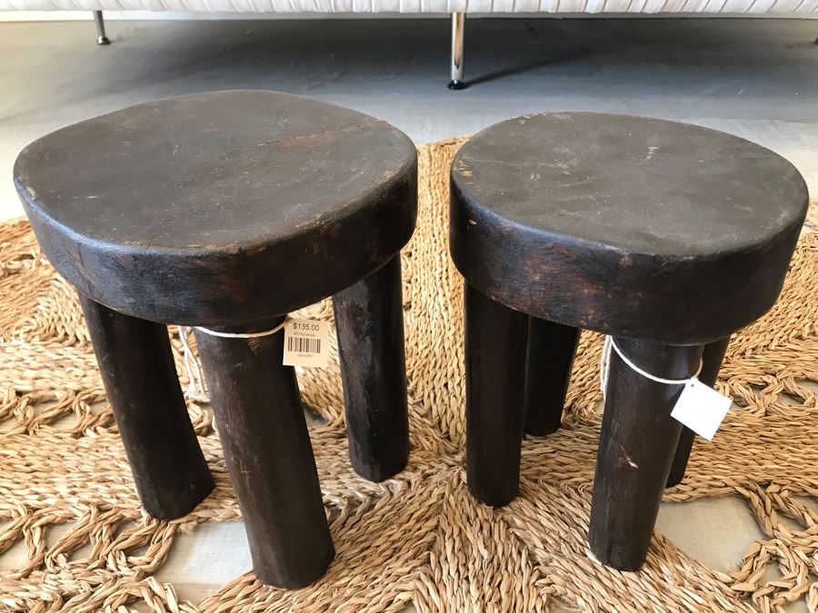 Pair Of Handmade Wooden Stools 3 Legs 11.5H Retails $270 [Photo 2]