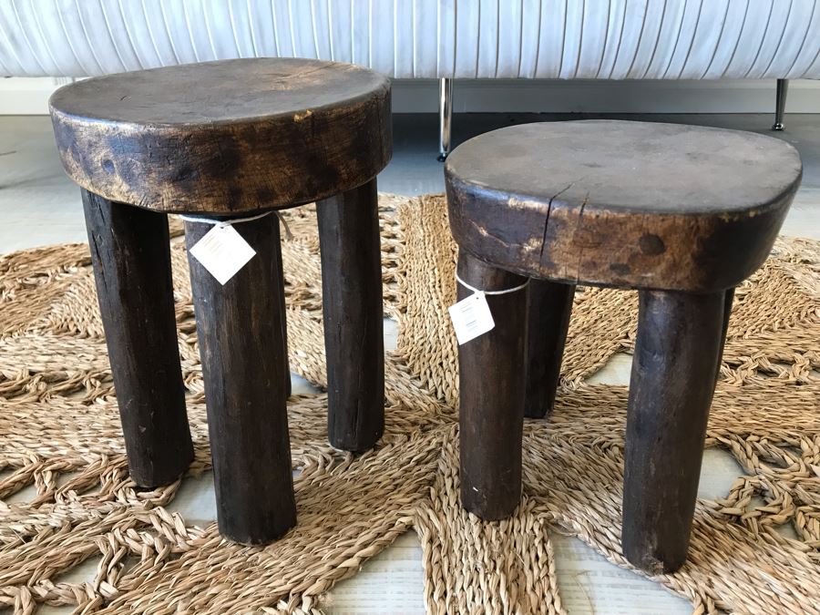 Pair Of Handmade Wooden Stools 3 Legs 11.5H / 10H Retails $270
