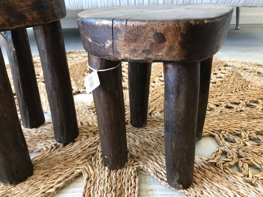 Pair Of Handmade Wooden Stools 3 Legs 11.5H / 10H Retails $270 [Photo 4]