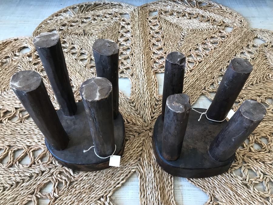 Pair Of Handmade Wooden Stools 3 Legs 11.5H / 10H Retails $270 [Photo 8]