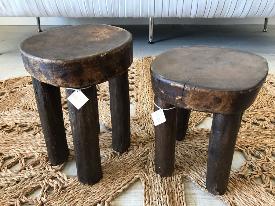 Pair Of Handmade Wooden Stools 3 Legs 11.5H / 10H Retails $270 [Photo 2]