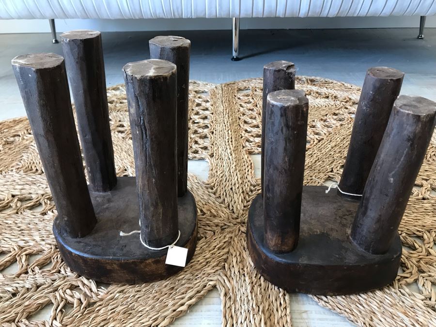 Pair Of Handmade Wooden Stools 3 Legs 11.5H / 10H Retails $270 [Photo 9]