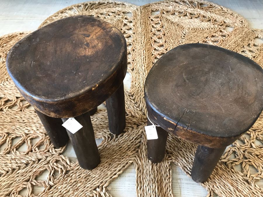 Pair Of Handmade Wooden Stools 3 Legs 11.5H / 10H Retails $270 [Photo 3]