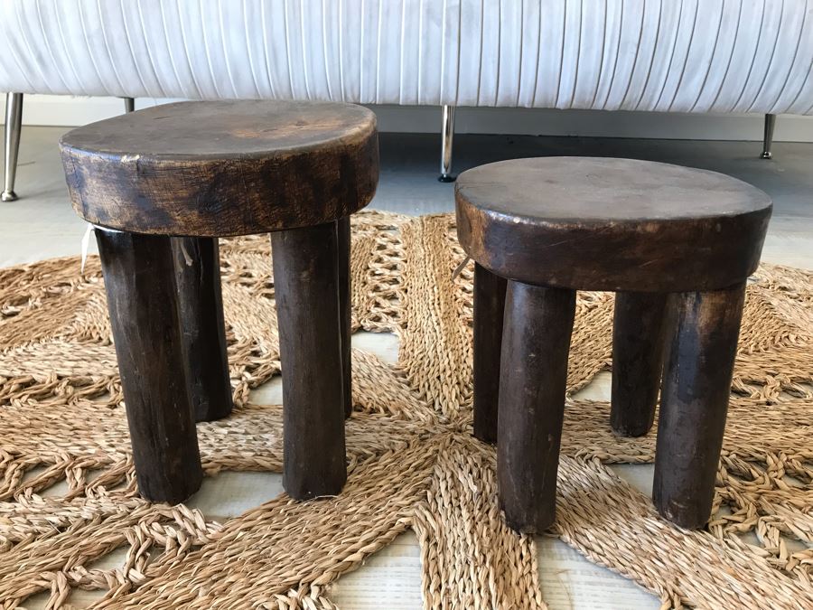 Pair Of Handmade Wooden Stools 3 Legs 11.5H / 10H Retails $270 [Photo 7]