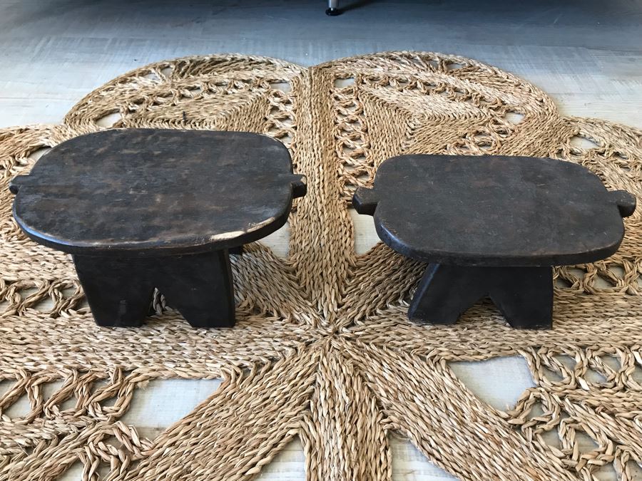 Pair Of Handmade Wooden Stools 12W X 7D X 7H Retails $196 [Photo 2]