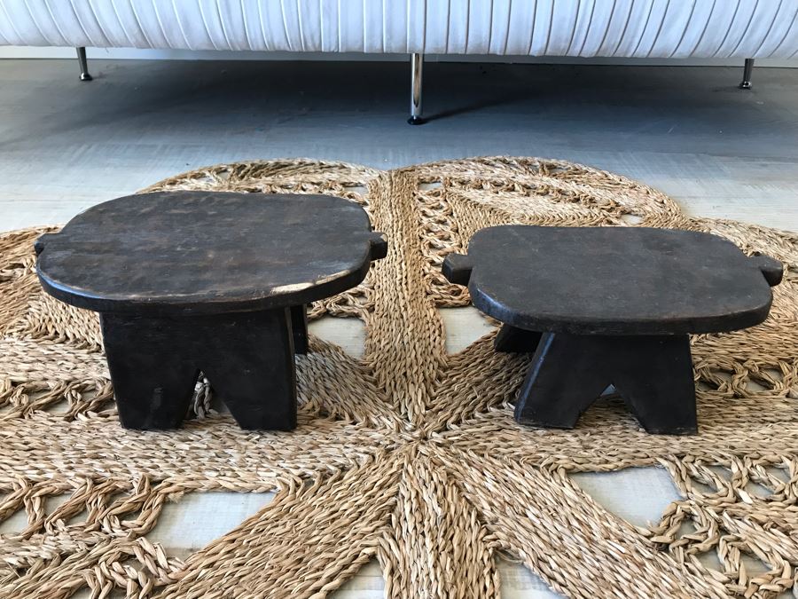 Pair Of Handmade Wooden Stools 12W X 7D X 7H Retails $196