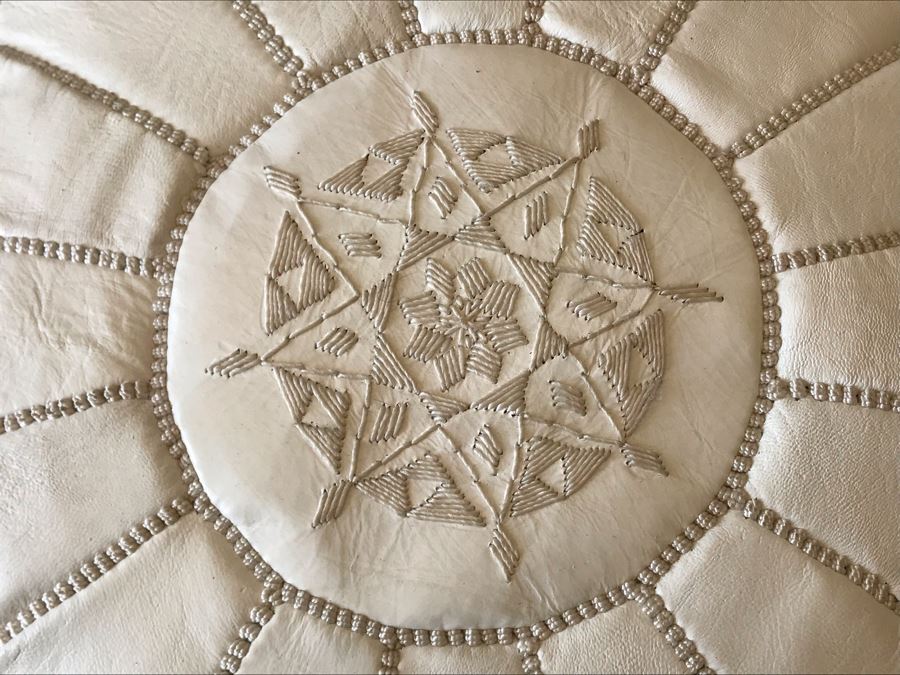 Handmade Leather Pouf White 24R X 14H Retails $199 [Photo 5]