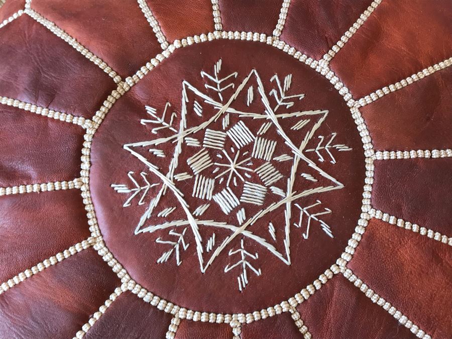 Handmade Leather Pouf Brown 24R X 14H Retails $199 [Photo 4]