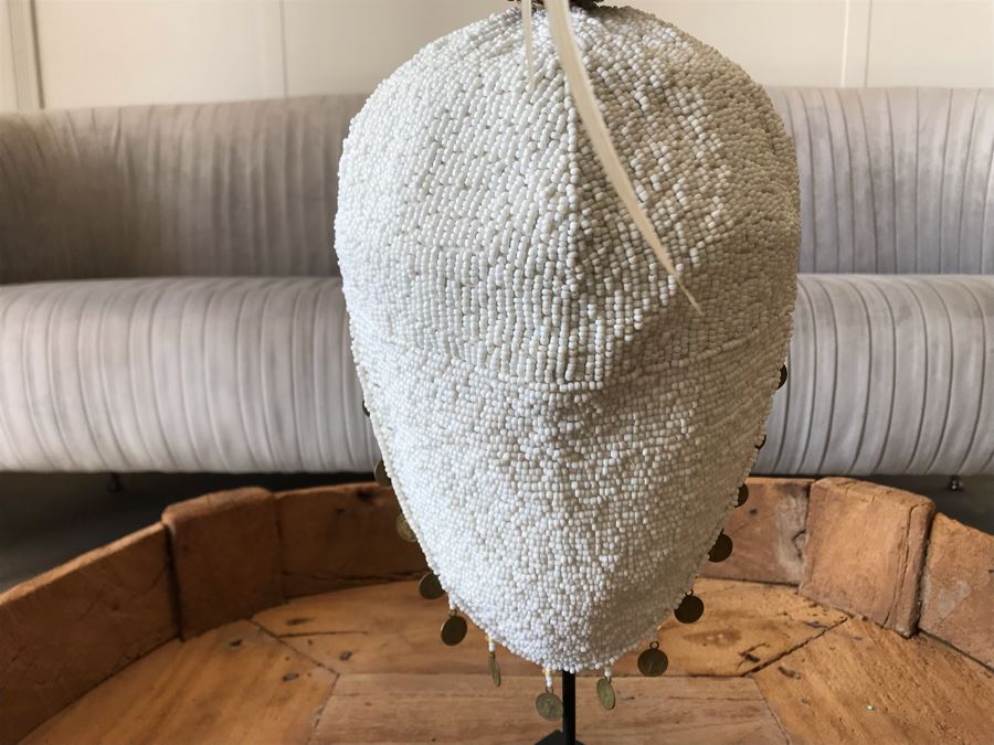 Indonesian Hand Beaded Hat With Feathers And Metal Display Stand Retails $168 [Photo 14]