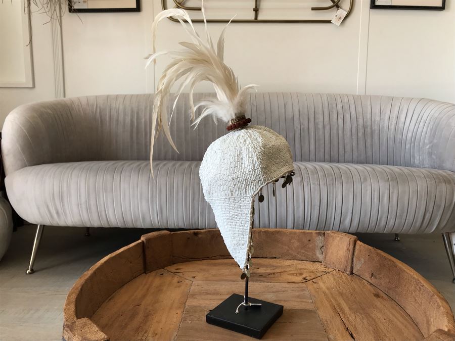 Indonesian Hand Beaded Hat With Feathers And Metal Display Stand Retails $168 [Photo 9]
