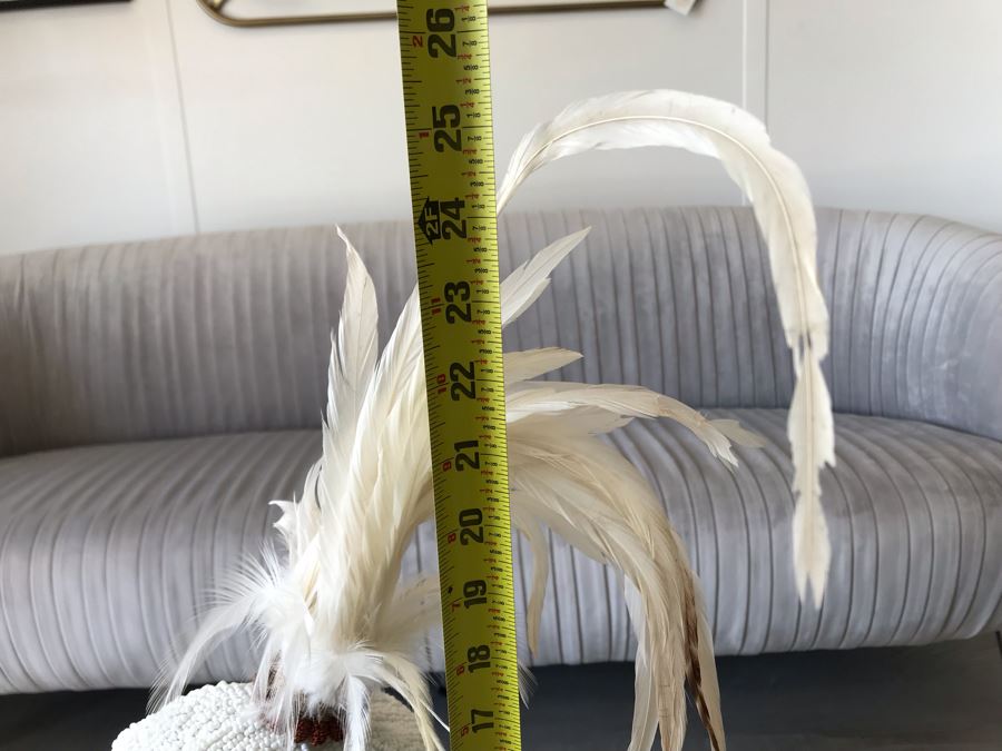 Indonesian Hand Beaded Hat With Feathers And Metal Display Stand Retails $168 [Photo 17]